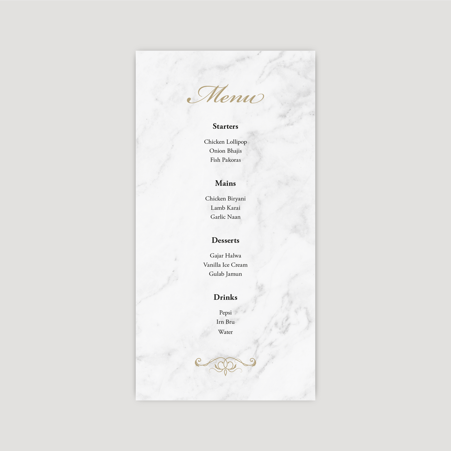 Elegant Marble Table Menu Cards