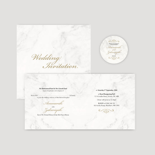 Square Folded Wedding Invitation (Elegant Marble)