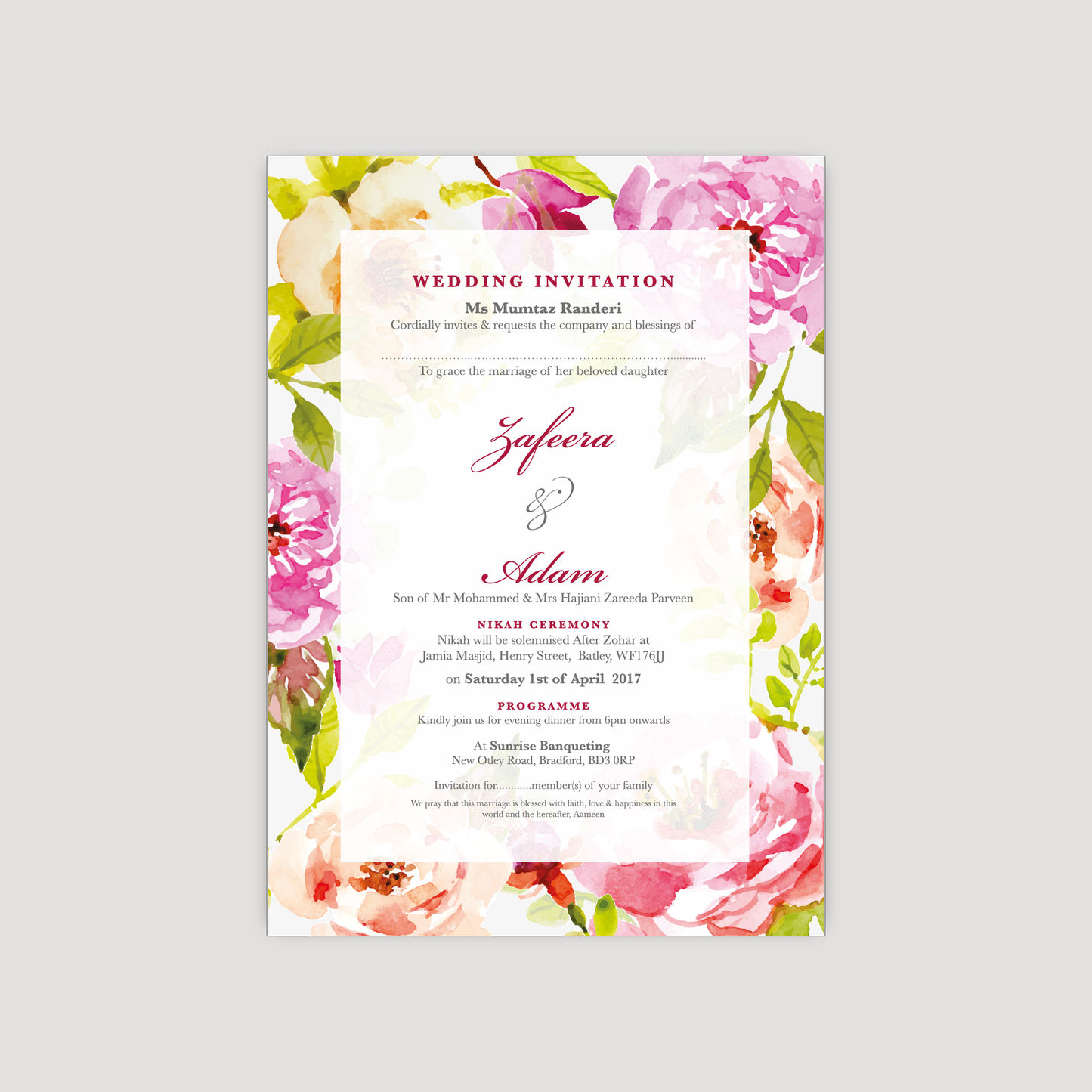 Wedding Invitation (Floral Pink)