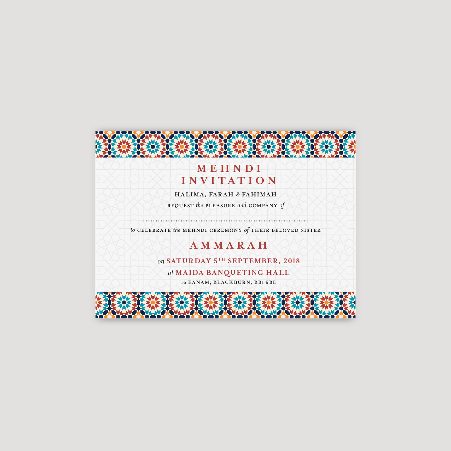 Wedding Invitation (Islamic Burgundy Geometric)