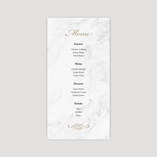 Elegant Marble Table Menu Cards