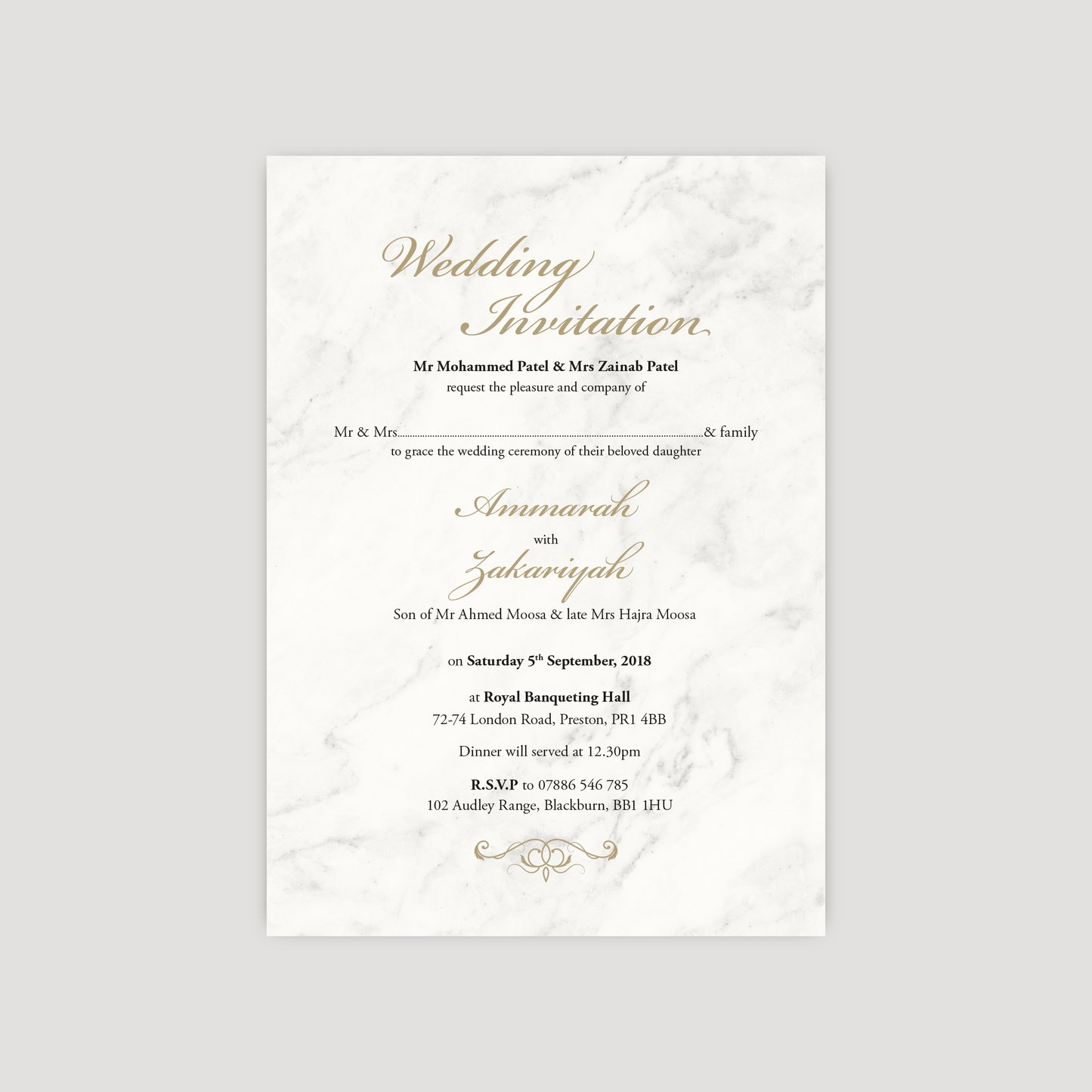 Wedding Invitation (Elegant Marble)