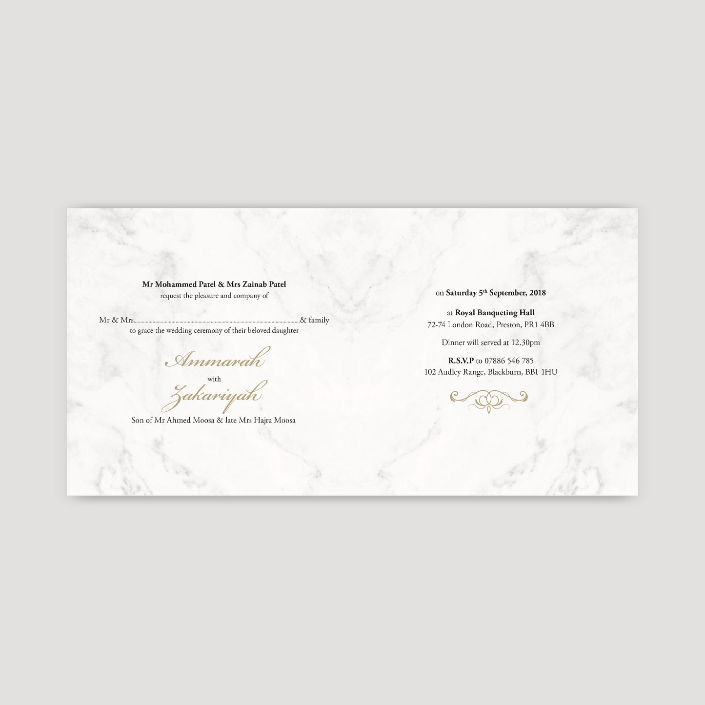 Square Folded Wedding Invitation (Elegant Marble)