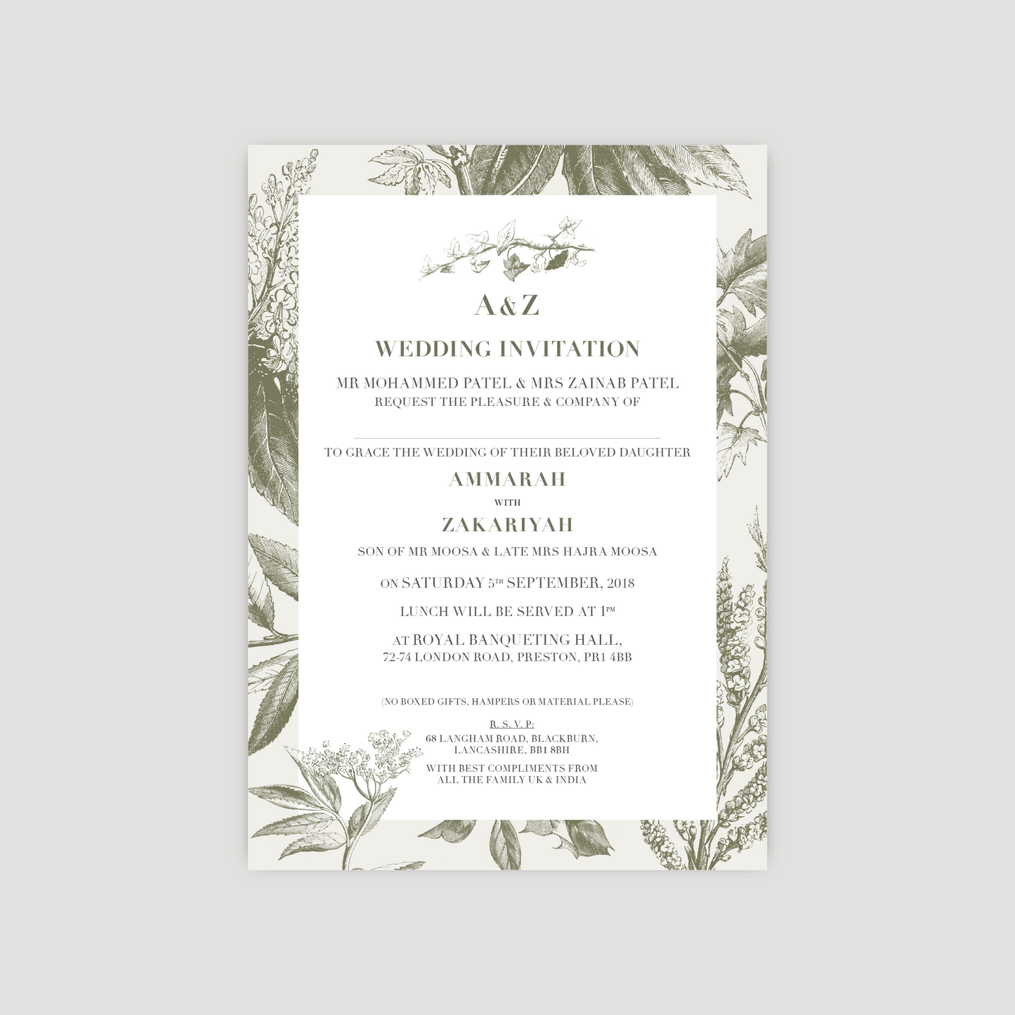 Wedding Invitation (Floral Khaki)