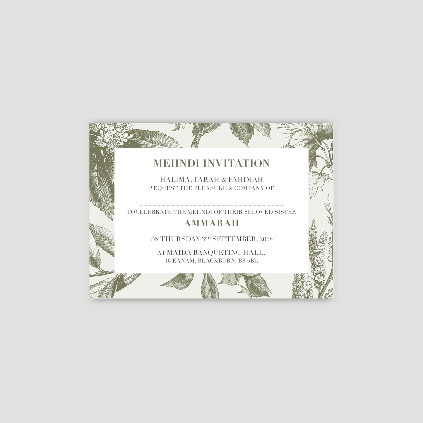 Wedding Invitation (Floral Khaki)