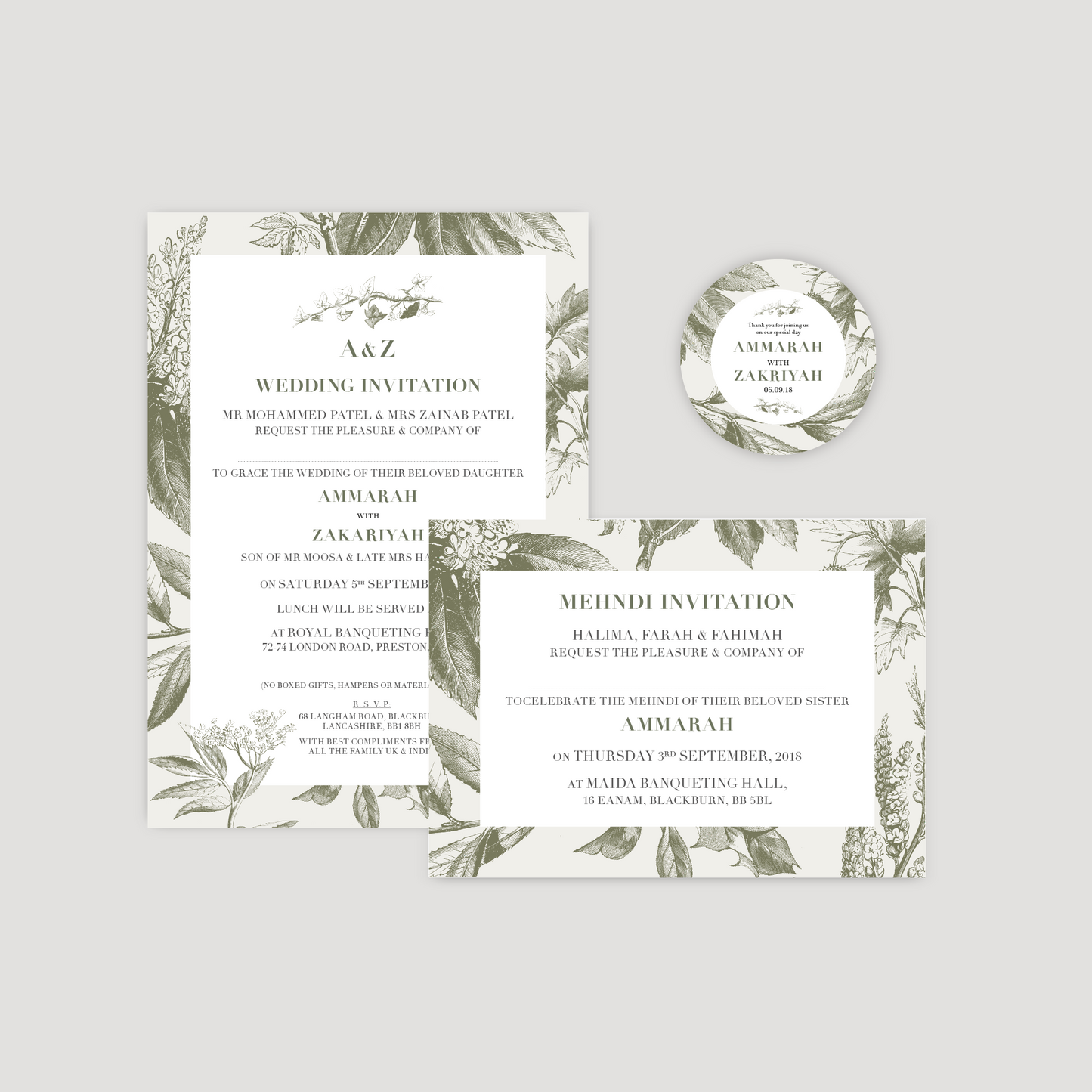 Wedding Invitation (Floral Khaki)