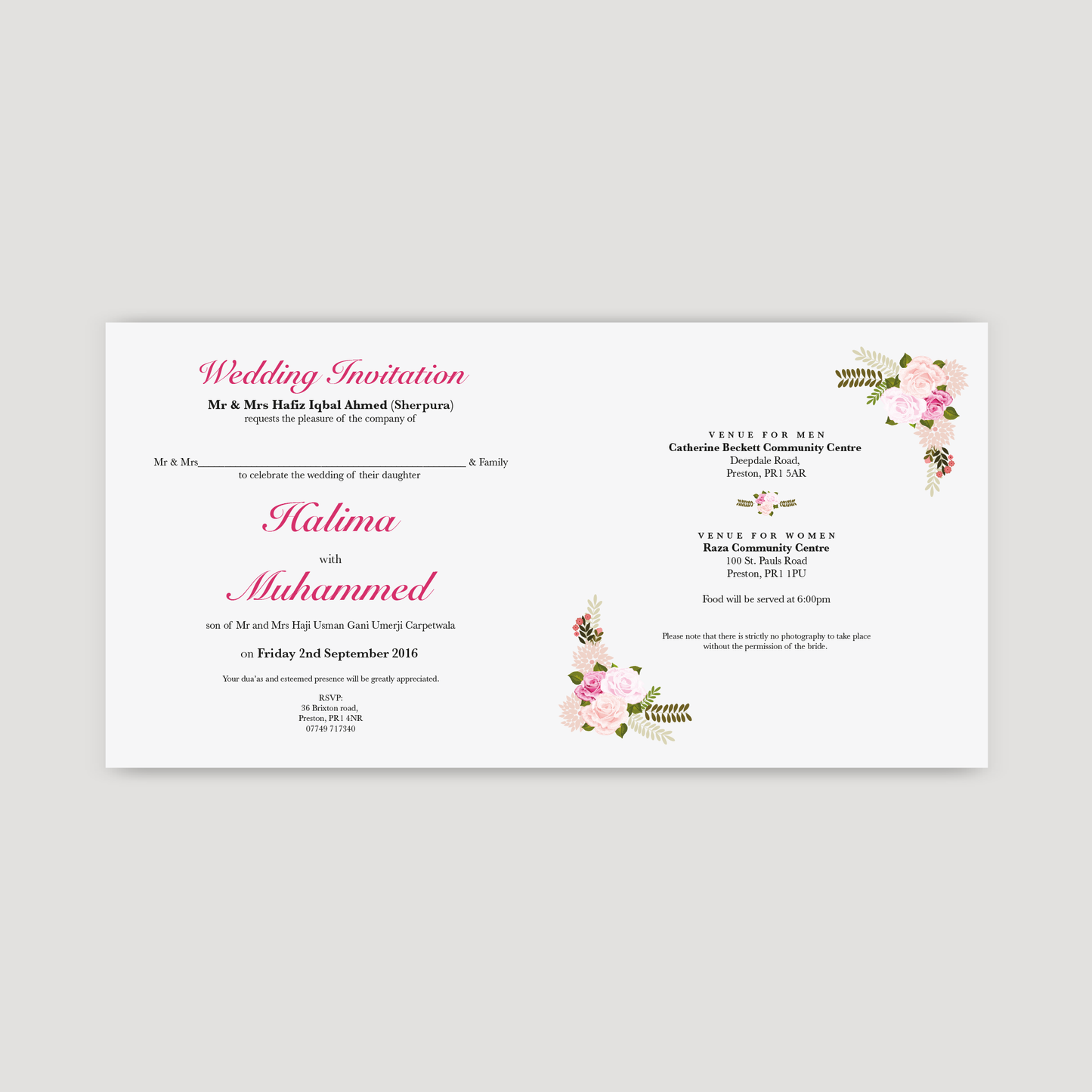 Square Folded Wedding Invitation (Floral)