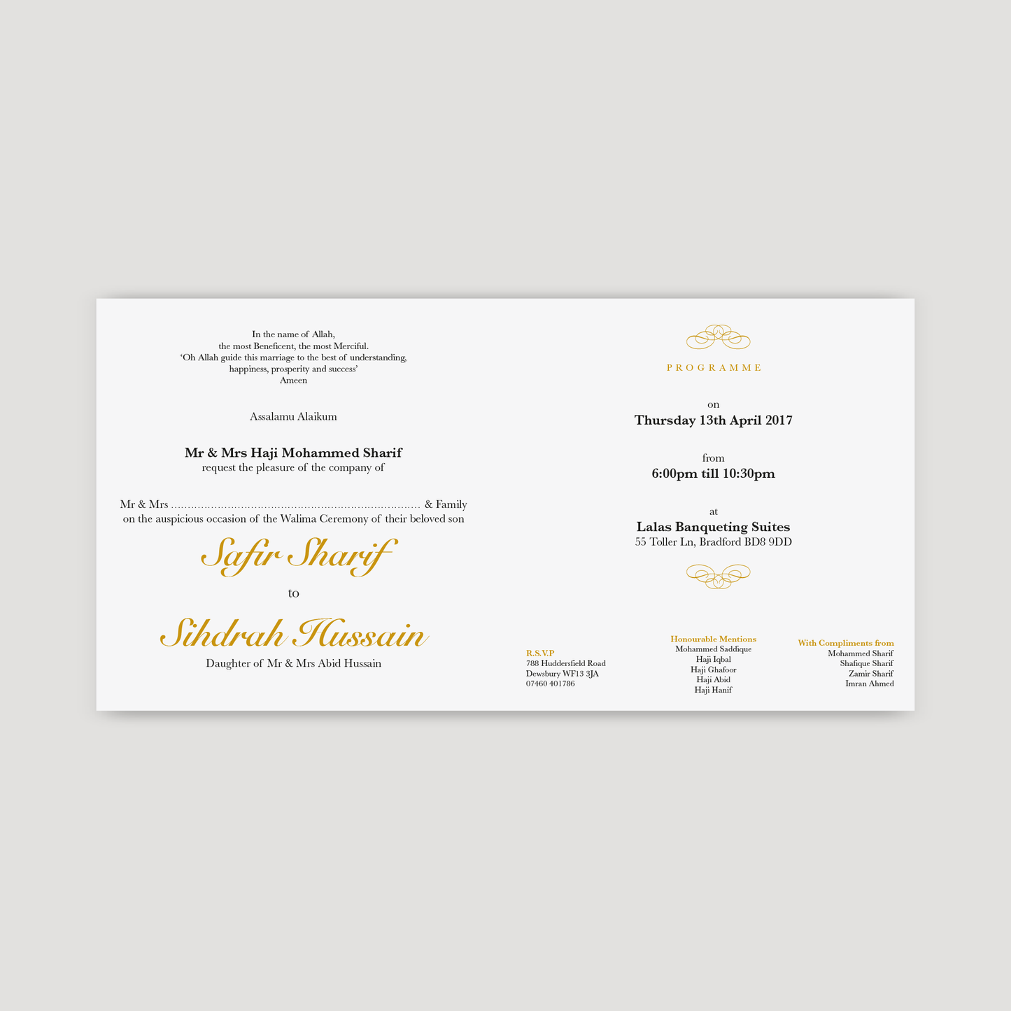 Folded Wedding Invitation (Gold Circle)