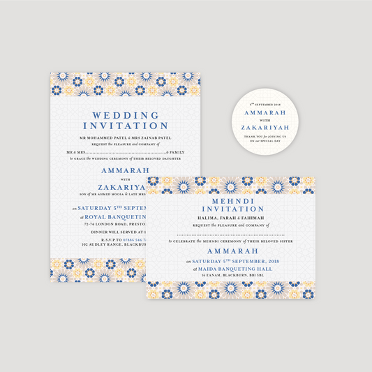 Wedding Invitation (Islamic Blue Geometric)