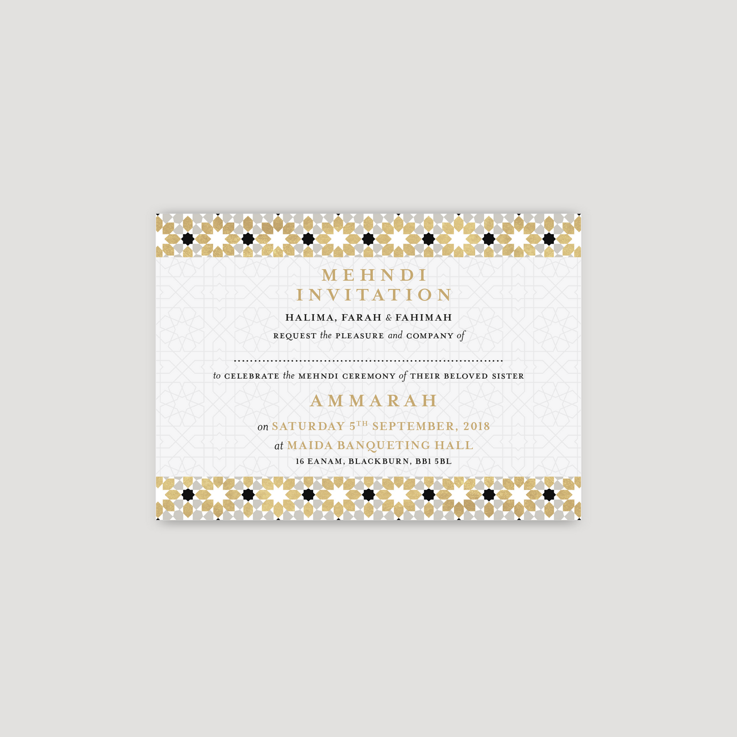 Square Folded Wedding Invitation (Islamic Gold Geometric)