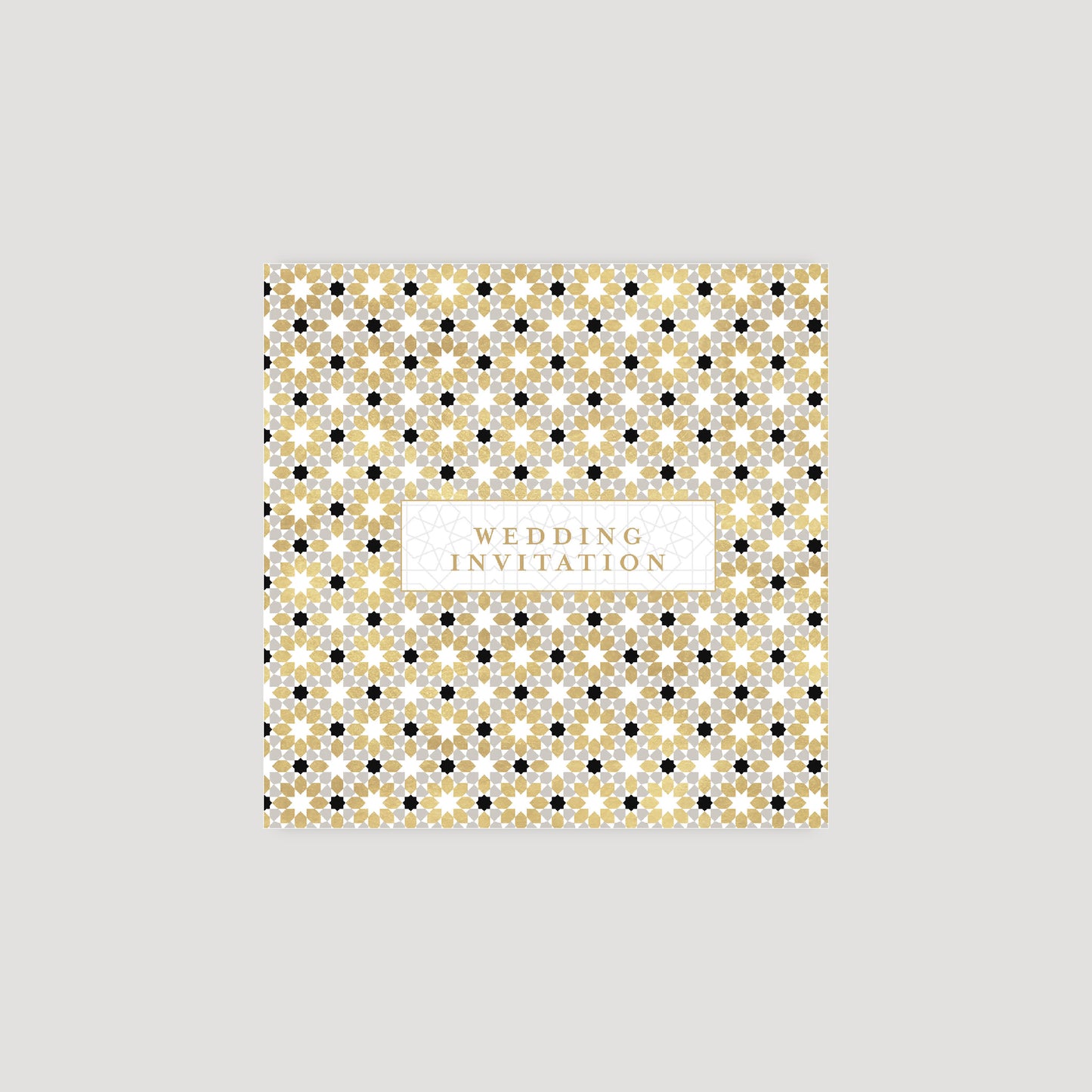 Square Folded Wedding Invitation (Islamic Gold Geometric)